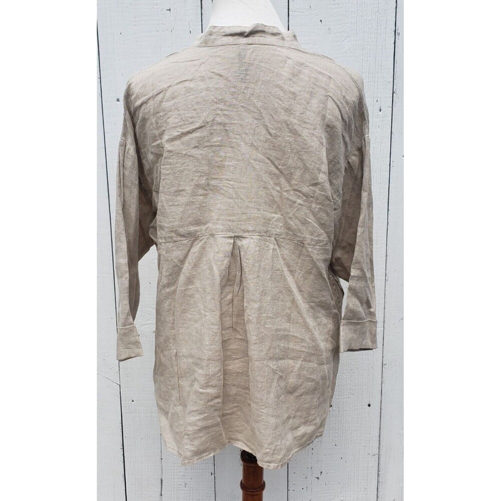 XCVI Women's Beige 3/4 Sleeve Half Button 100% LINEN Oversized Top Shirt Sz XS - Picture 4 of 7